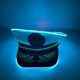 New Luminous White Sailor Captain Yacht Caps Wheat Embroidery LED Glow Navy Marine Hat Men Women Cosplay Halloween Costume Hats