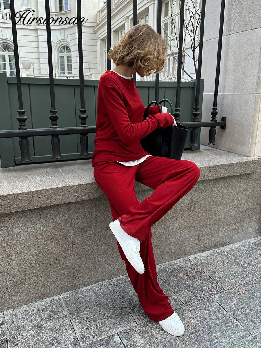 Hirsionsan Modal Soft Loose Sets Women 2026 Casual Two Pieces Long Sleeve T Shirts and High Waist Dresses Outfits Tracksuit