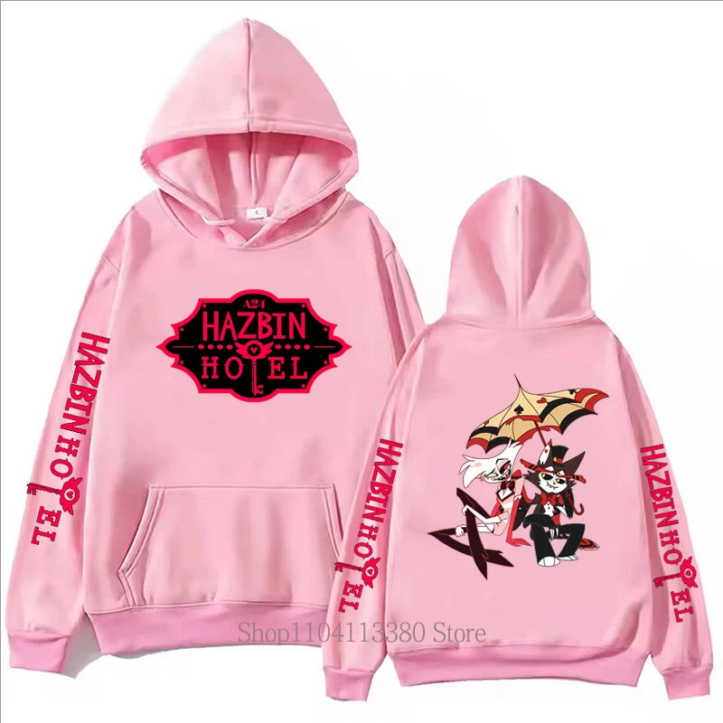 Hazbin Graphic Print Fleece Pullover Hoodie