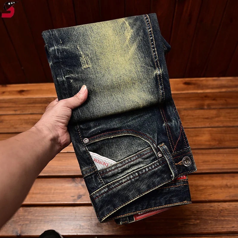 Men’s Vintage-Wash Slim-Fit Straight-Leg Jeans