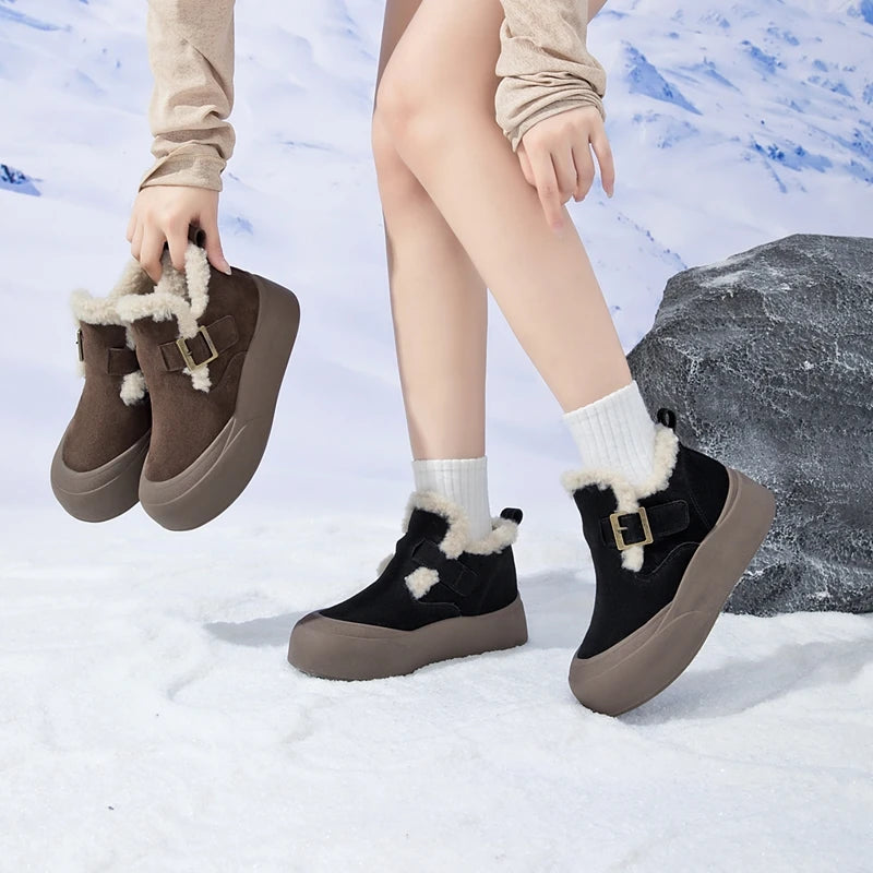 Snow Boots Women Winter Genuine Leather 2025 New Fleece Warm Thick Women's Booties Large Size  Women's Boots