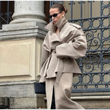 Elegant Lapel Lace-Up Overcoat