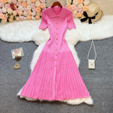 Elegant Collared Knit A-Line Midi Dress