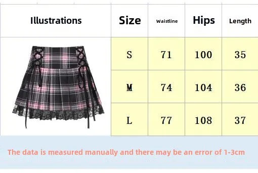 Pink Plaid Y2K Pleated Mini Skirt with Lace Trim