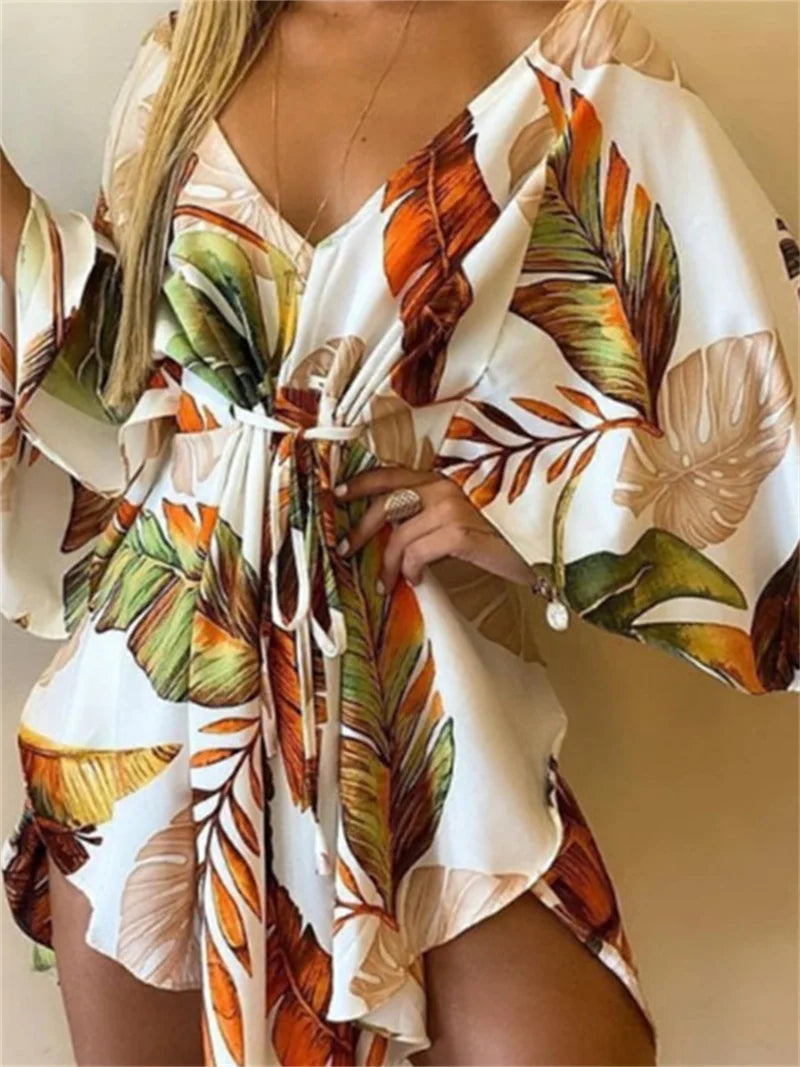 Bohemian Floral V-Neck Mini Dress