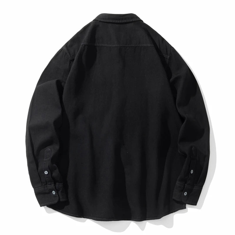 Classic Black Denim Shirt Men's Autumn New Fashion Loose Korean Casual Long-sleeved Jean Shirts Comfortable Male Clothes