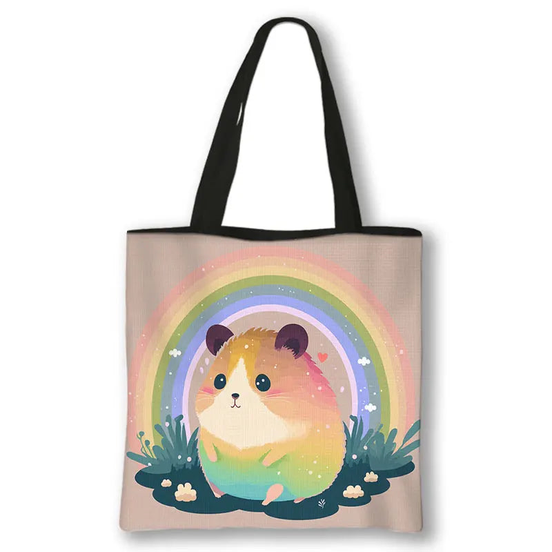 Kawaii Pet Guinea Pig Hamster Print Shoulder Bag Women Casual Handbags Large Capacity Totes Bag Eco Reusable Shopping Bags Gift