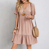Elegant V-Neck Pleated A-Line Dress