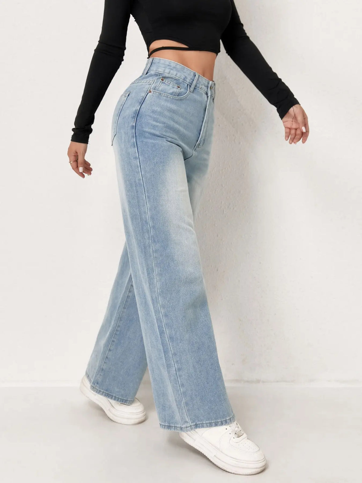 Women's Light Blue High-Waist Wide-Leg Jeans