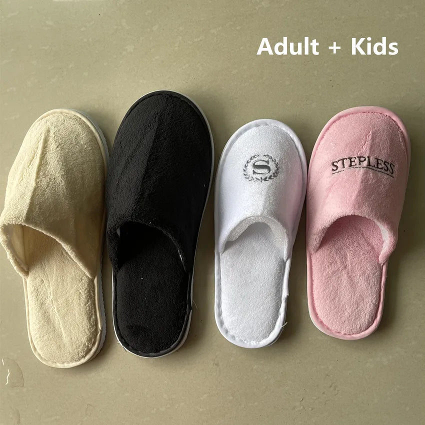 4Pairs/Lot Men Women Kids Disposable Hotel Guest Slippers Cotton Slides Home Travel SPA Slipper Hospitality Cheap Footwear