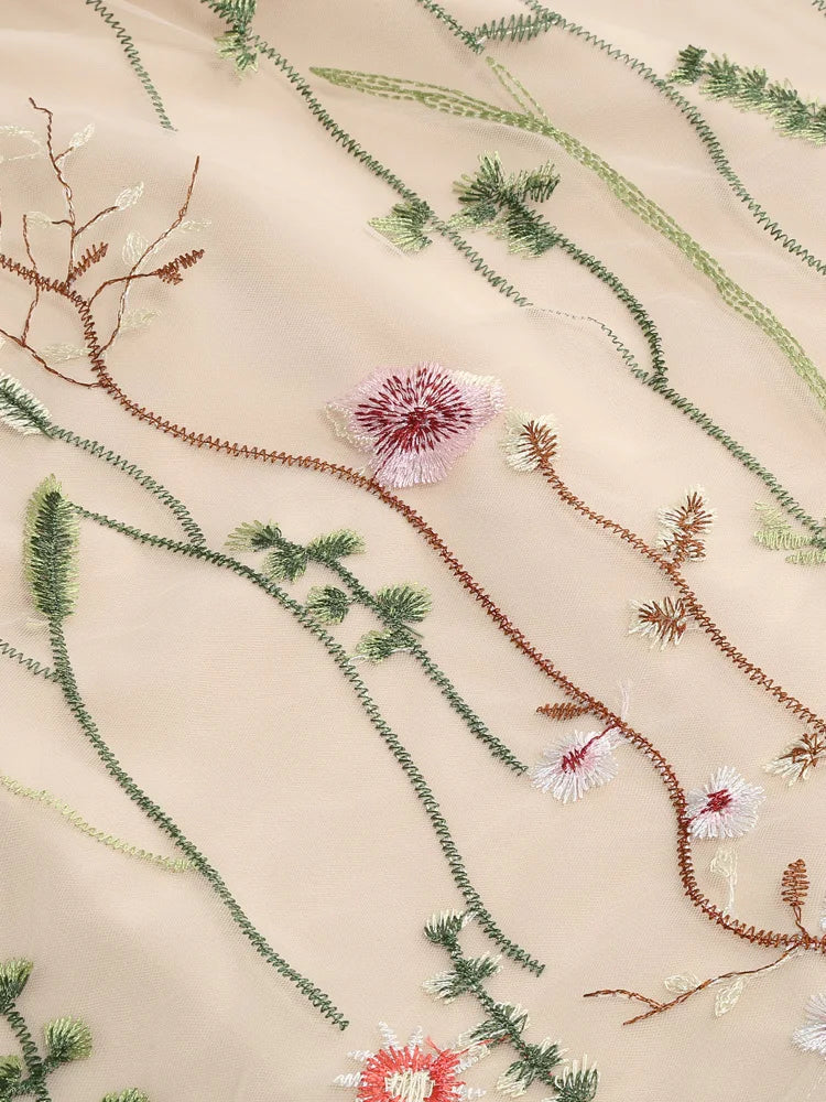 Tonval Floral Embroidered Mesh Midi Skirt – Elegant & Vintage
