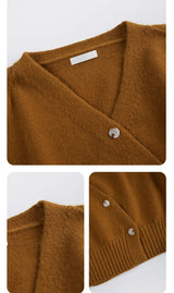 Women's Autumn V-Neck Cashmere Blend Cardigan – USA-Made Loose Knit Sweater