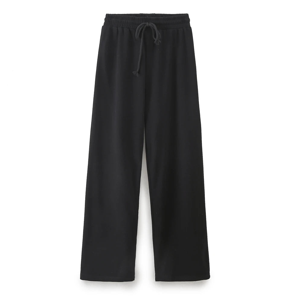 DUOPERI Women Fashion 2 Pieces Sets Solid Loose T-Shirt and High Elastic Waist Trousers Female Chic Lady Casual Pant Coordinates