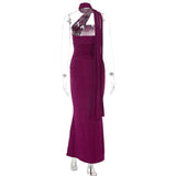 Elegant Halter Ruched Backless Maxi Dress