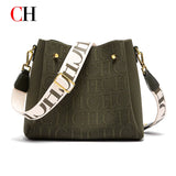 CH New Jacquard Letter Women Bucket Bag Wide Printed Strap Crossbody Purse Large Capacity Ladies Casual Daily Handbag Gift