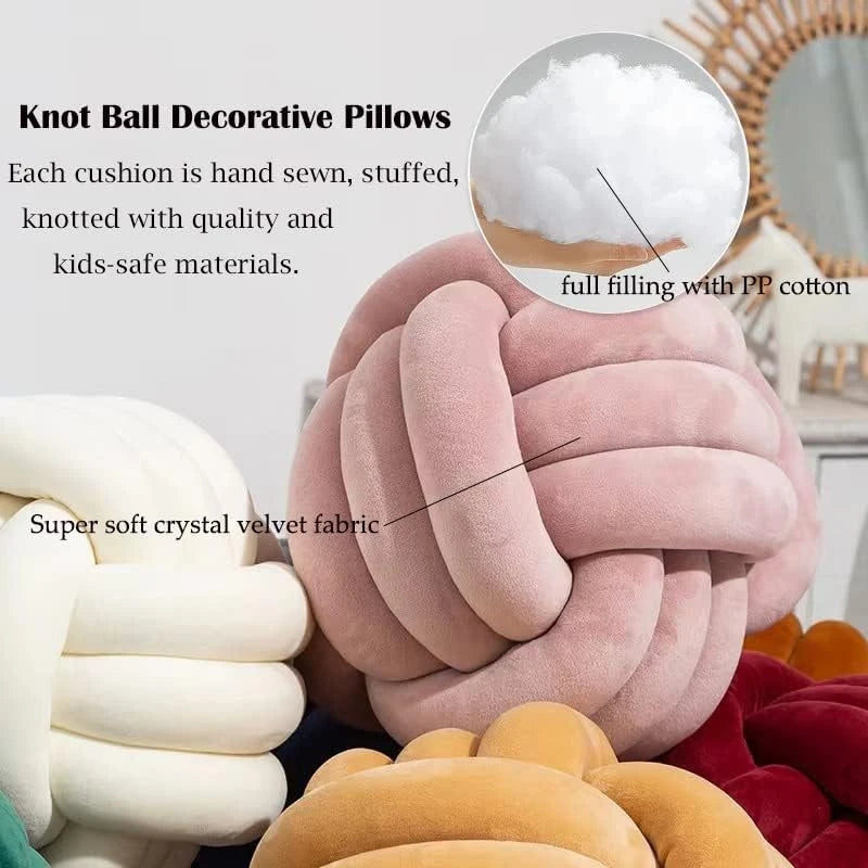 Handmade Knot Ball Throw Pillow – Soft Velvet Cushion