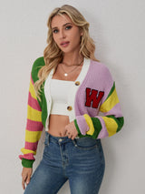 Colorful Striped Letter Knit Vest & Coat Set