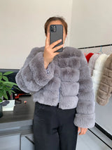 Elegant Winter Faux Fox Fur Crop Jacket
