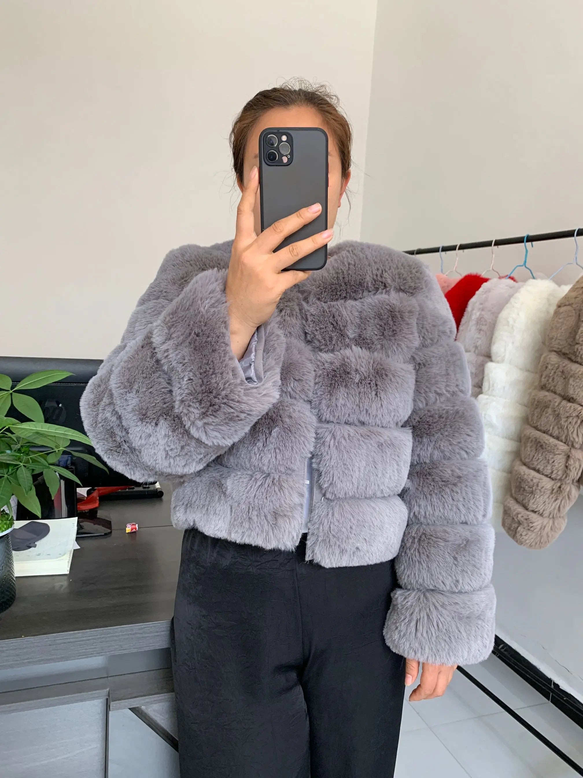 Elegant Winter Faux Fox Fur Crop Jacket