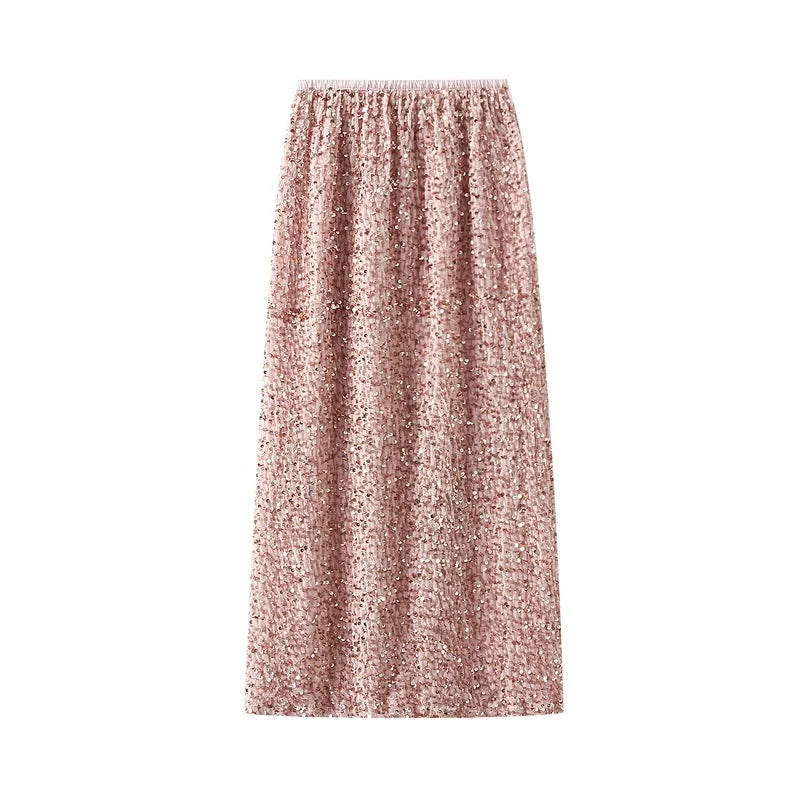 High Waisted Sequin Maxi Skirt Women Elegant Shiny Straight Skirts With Slit Summer Spring Black Long Sequin Skirt For Women