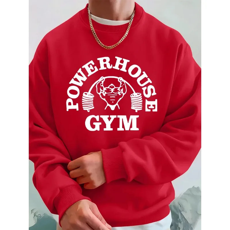 Powerhouse Gym Letter Printing Men Sweatshirts Winter Fleece Warm Hoodie Korean Loose Crewneck Pullovers Hip Hop Male Clothes
