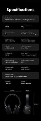 Choice Wireless Bluetooth Headphones 43dB Hybrid Active Noise Cancellation Hi-Res LDAC 75H Spatial Audio Headset Earphones