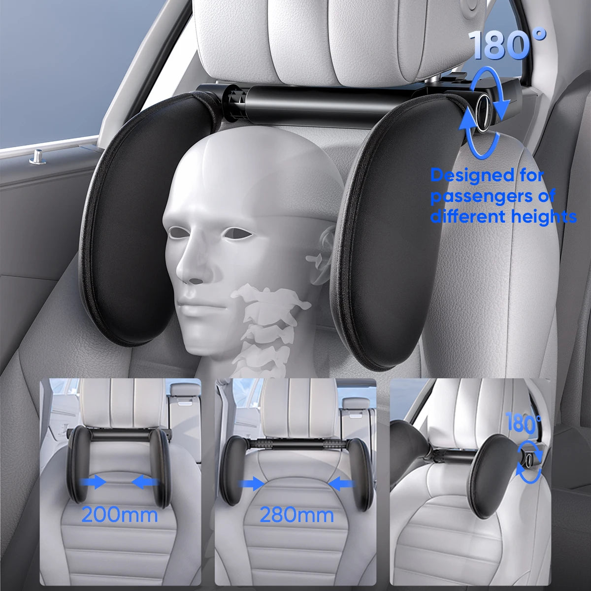 Car Headrest Pillow,Thickened Memory Foam Road Pal Headrest,Neck Support Pillow,180° Adjustable Car Headrest,Travel Car Sleeping