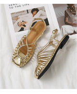 Women's Narrow Band Roman Flat Sandals — Buckle Strap Gladiator Beach Shoes