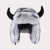 Ox horn pilot hat faux fur Bomber hat women ski cap winter hat thickened warm ear protection hat versatile bull head hat 털모