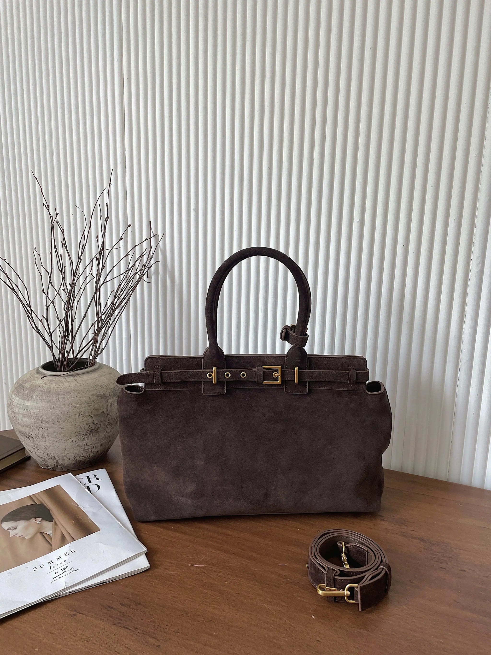 Motingsome 100% Natural Suede Bag Women Tote Luxury Designer Bags Roomy Casual Tote Crossbody Fashionable Handbag and Purses New