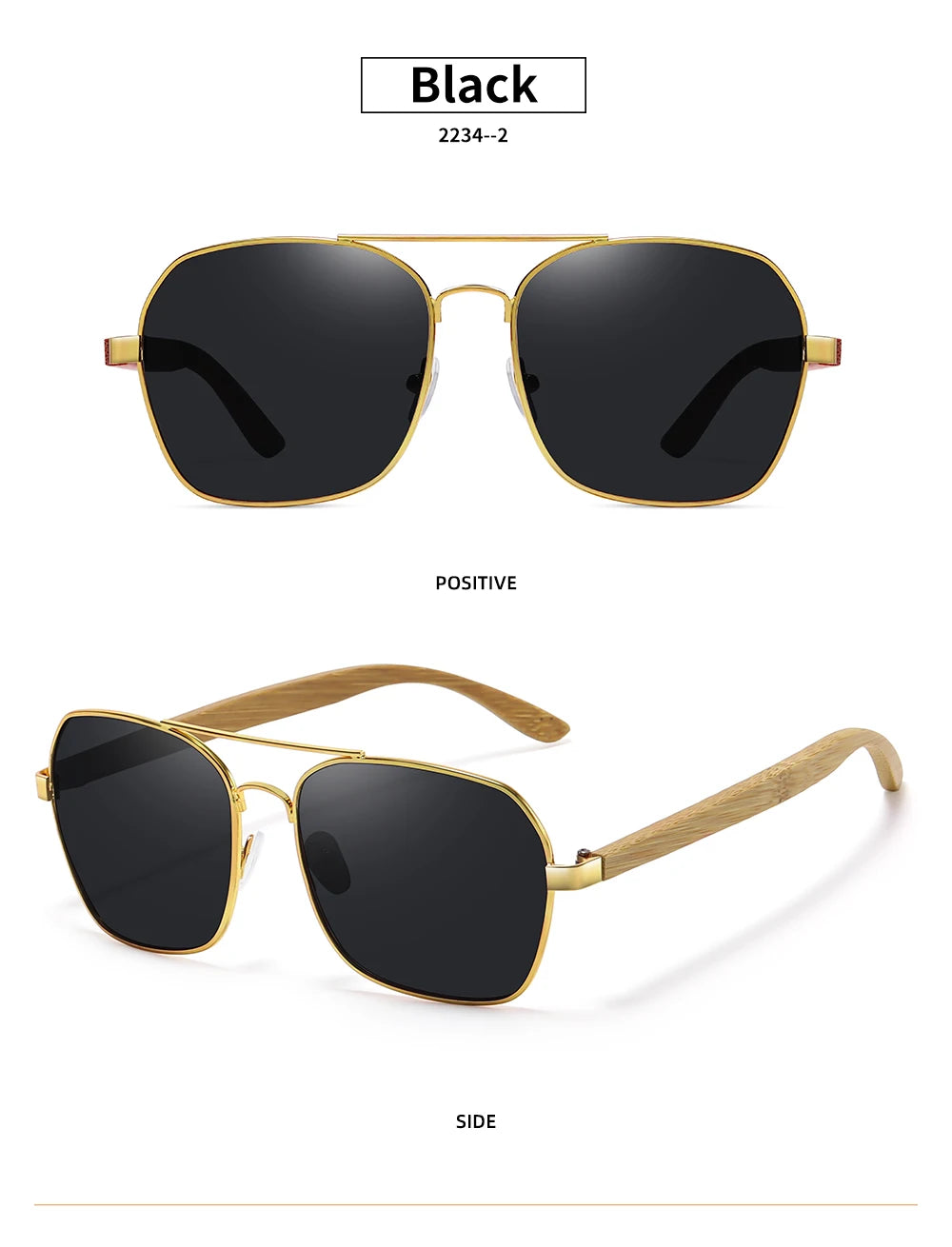 GM Fashion Retro Metallic Square Sunglasses for Women and Men Luxury Designer Brands Popular Driving Bamboo and Wood Sunglasses