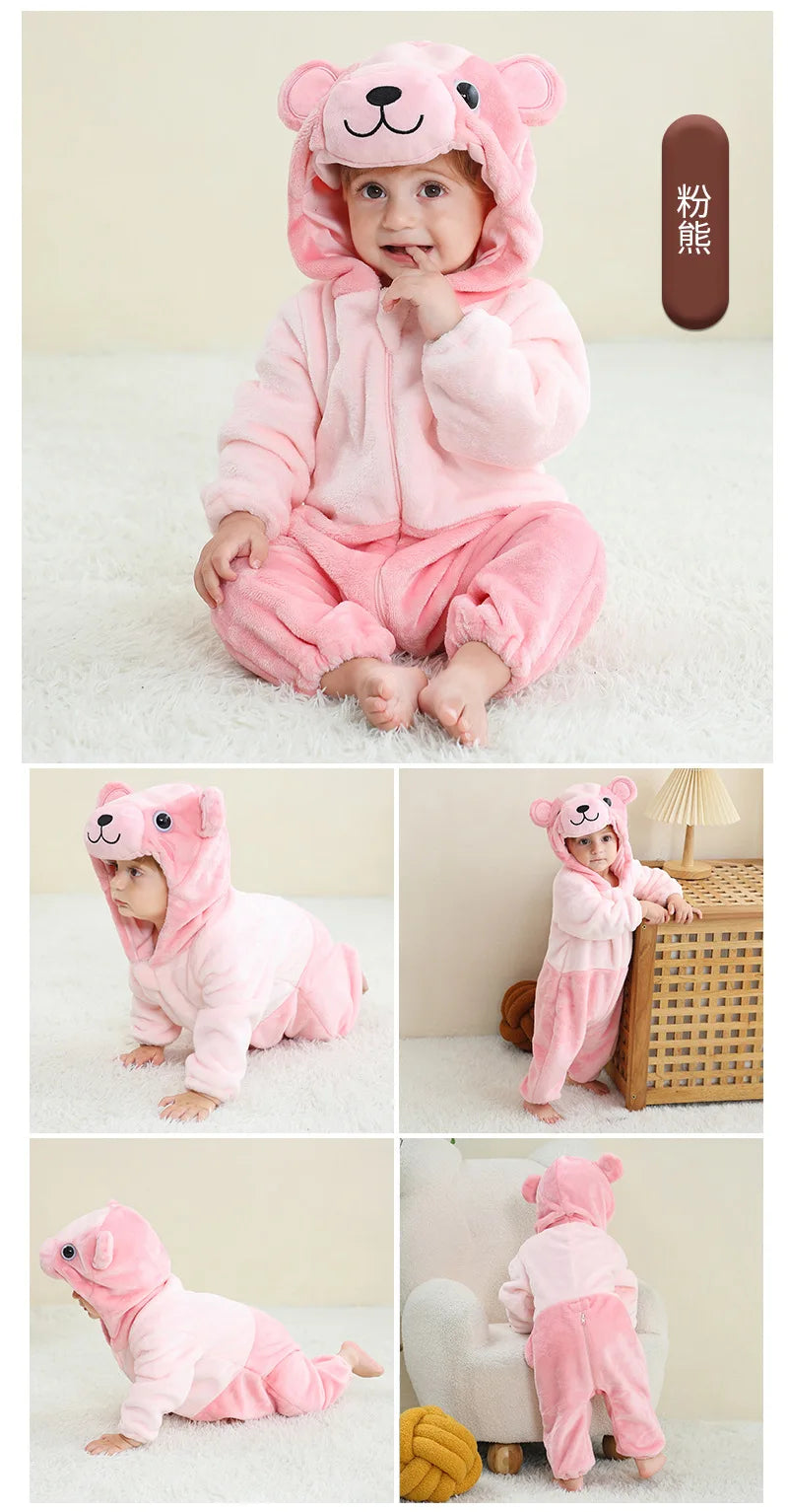 Animal Theme Flannel Baby Romper