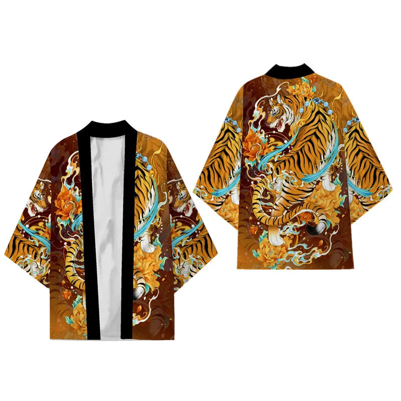 Men's Dragon Print Kimono Cardigan — Oversized Haori Yukata Shirt