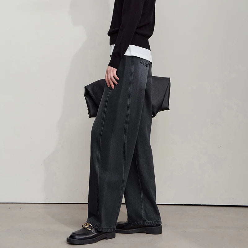 Amii casual Women's jeans 2025 Autumn new minimalist retro Women pants versatile loose cotton wide-leg trousers ladies 12553096