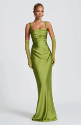 Elegant Backless Satin Maxi Dress – Sleeveless Halter Bodycon Party Gown