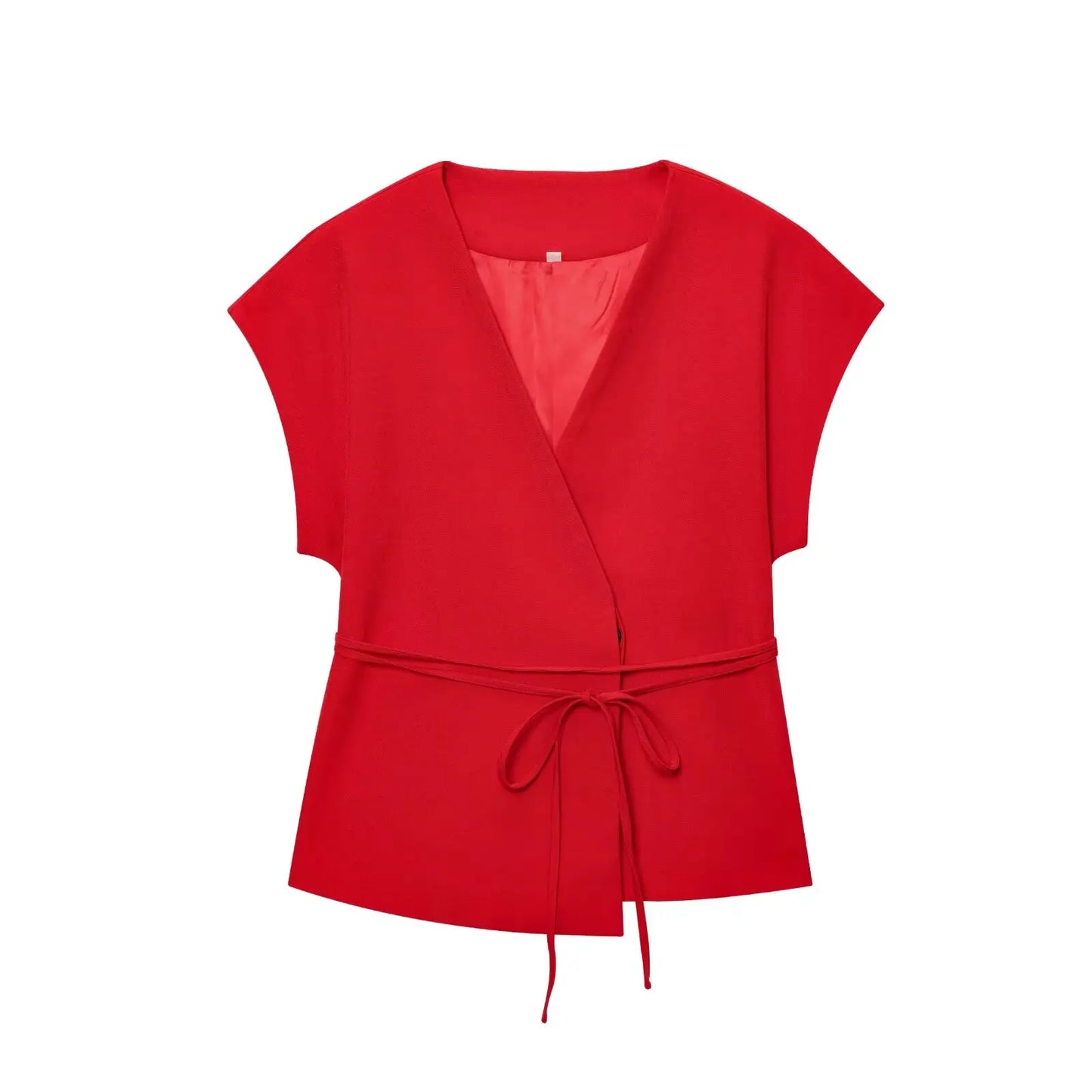 2-Piece Sleeveless V-Neck Trouser Set with Belt – Summer Commuter Wide Leg Suit