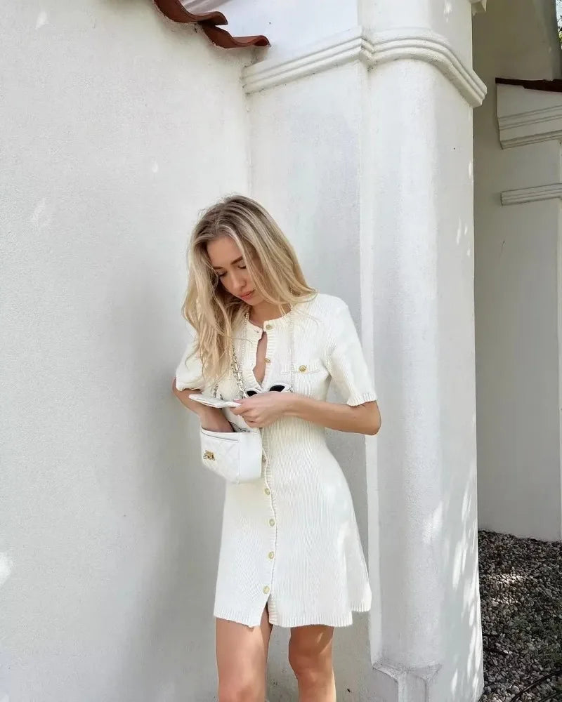 Elegant Ribbed Knit Mini Dress