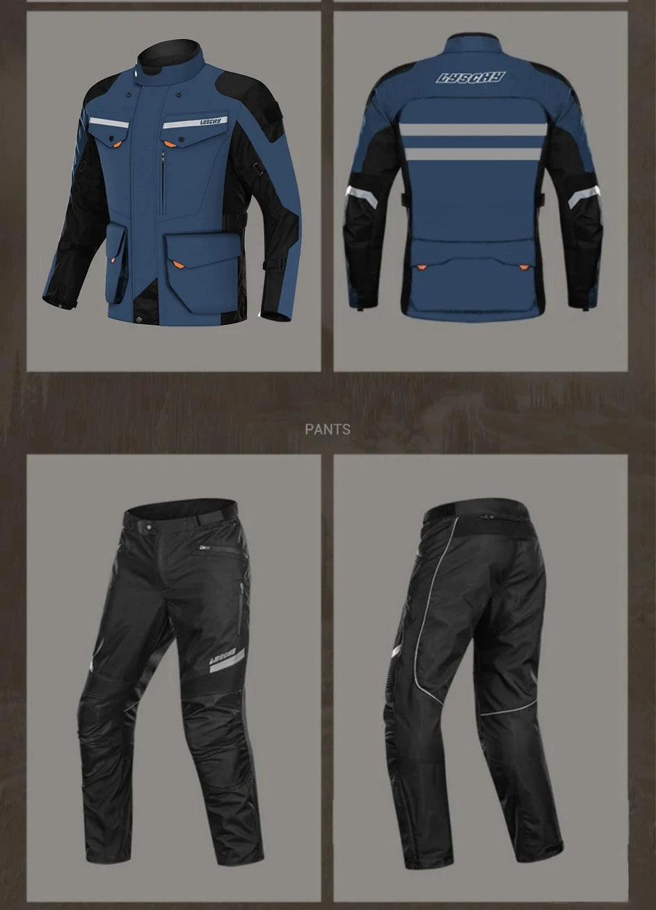 LYSCHY Motorcycle Jacket Pants Suit Cold-proof Waterproof Winter Men Motorbike Riding Moto Jacket Protective Gear Armor Clothing