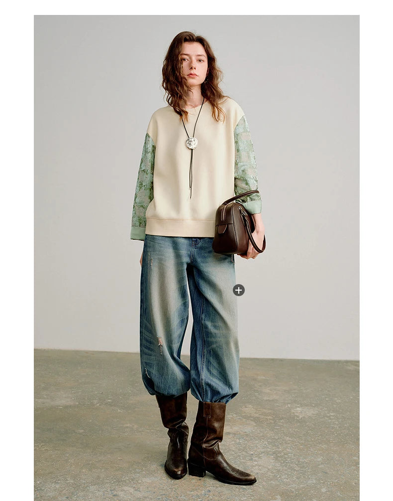 Women's Layered-Look Patchwork Sweatshirt