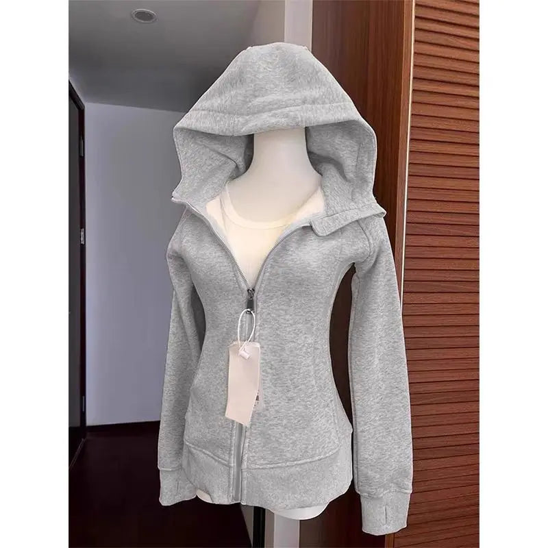 Streetwear Black Hoodie Coat 2025 Women's Clothing Hooded Zipper Slim Fit Y2k Jackets Casual Fashion Sweatshirts Tops Ropa Mujer
