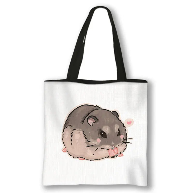 Kawaii Pet Guinea Pig Hamster Print Shoulder Bag Women Casual Handbags Large Capacity Totes Bag Eco Reusable Shopping Bags Gift