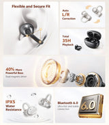 QCY CT06 Clip On Earbuds Crossky C50 Open Ear Wireless Bluetooth 6.0 Headphones with 4 Mic 35H Earbuds Comfortable for Running