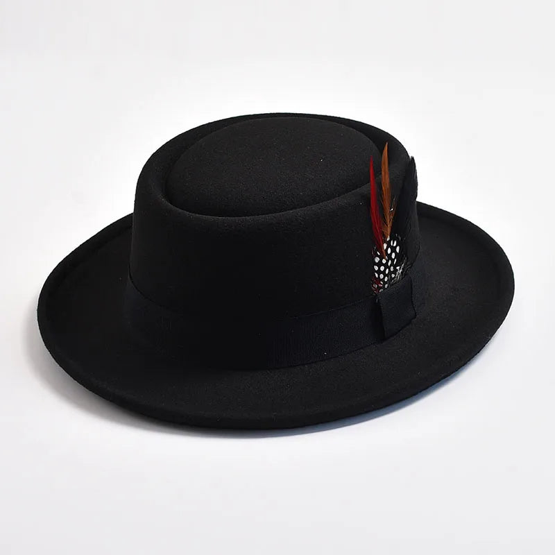 Men's Vintage Felt Fedora Hat with Feather Accent