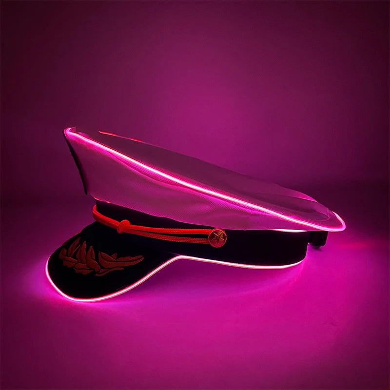 New Luminous White Sailor Captain Yacht Caps Wheat Embroidery LED Glow Navy Marine Hat Men Women Cosplay Halloween Costume Hats