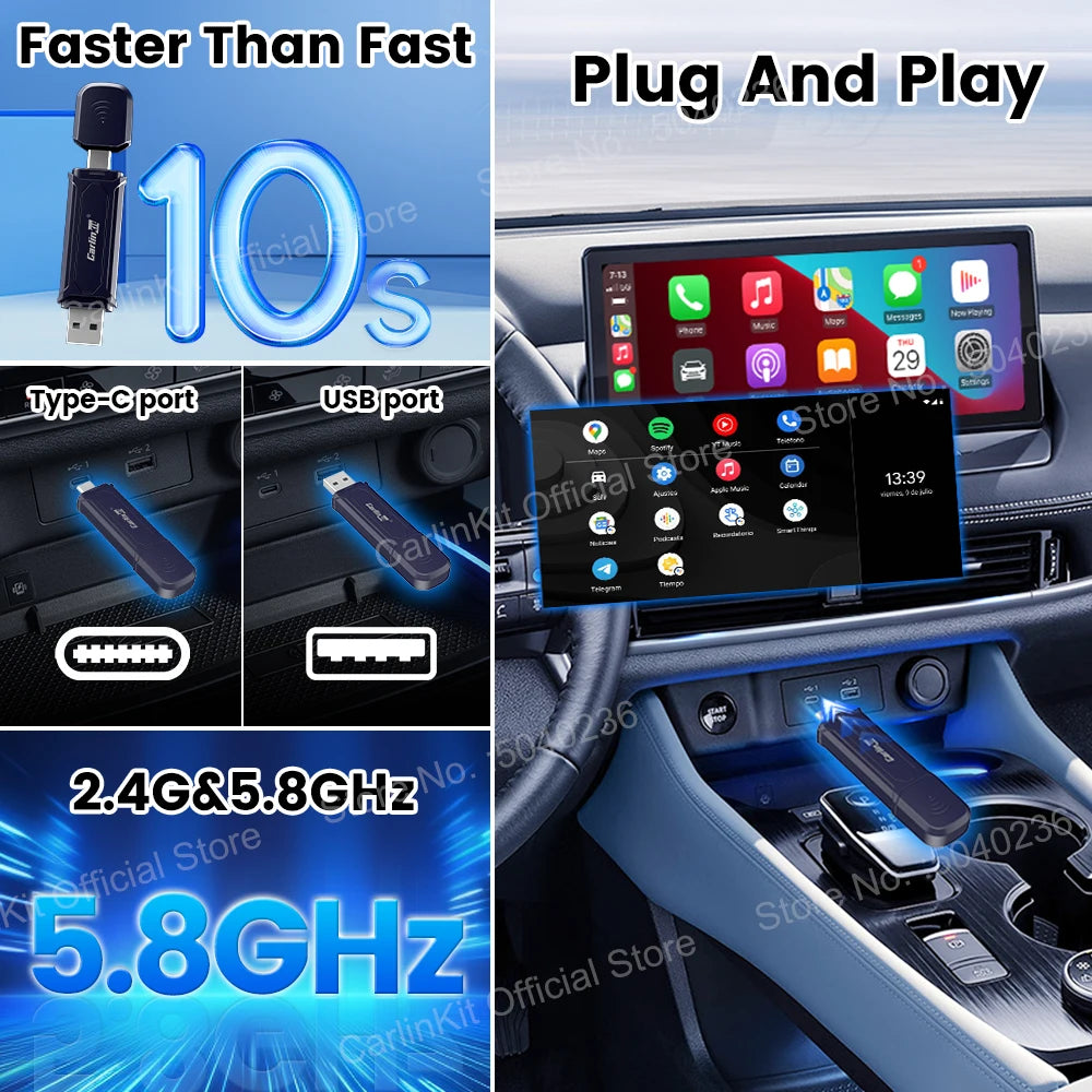 CarlinKit Mini5 Pro Wireless CarPlay & Android Auto Adapter