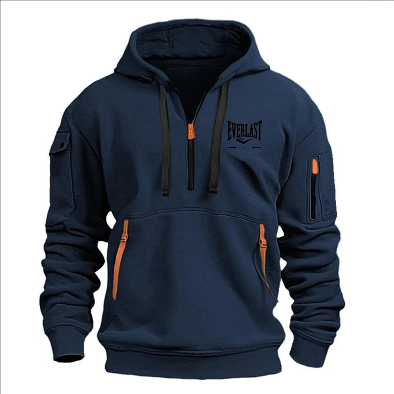 Men’s Printed Fleece Hoodie with Zipper Details