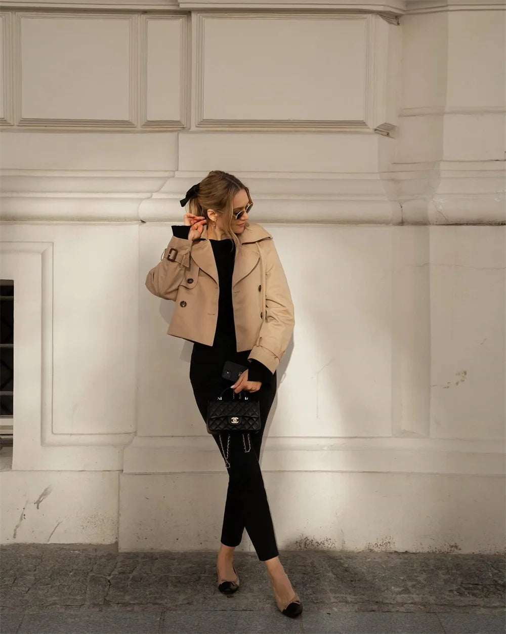 Vintage Cropped Double-Breasted Trench