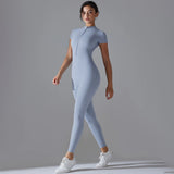 Zip-Front Yoga Jumpsuit - Quick-Dry Short Sleeve Fitness Bodysuit