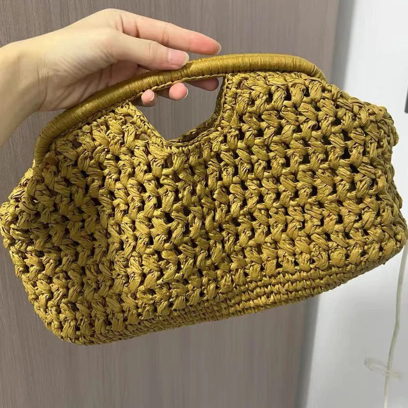 Fashion Straw Clip Shell Clutch Bag for Women Designer Paper Woven Handbags Casual vintage Handmade Summer Beach Bag 2026