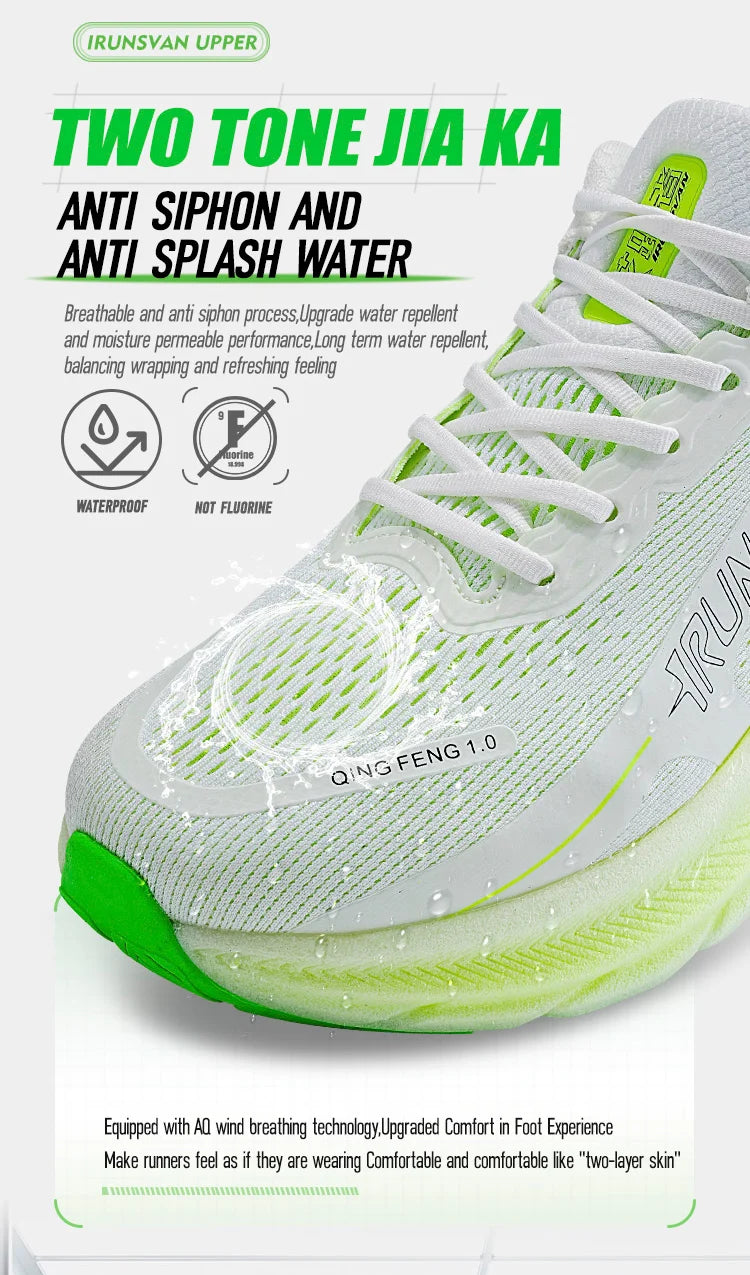 Irunsvan Qfeng1.0 Dual-color Dual-density Carbon Plated Running Shoes Shock-absorbing Lightweight Men's Water-repellent Sports